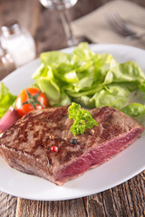 beef steak and salad