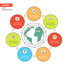 Thin line flat global infographic.