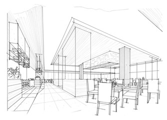 restaurant design of sketch design- Stock Image