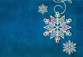 Merry Christmas and happy new year snowflake made with colorful triangles background. Christmas festive card.