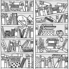 Naklejka premium Handgezeichnetes Bücherregal (seamless pattern)