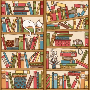 Handgezeichnetes Bücherregal (seamless pattern)