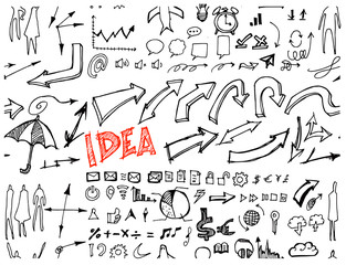 Hand drawn seamless doodle pattern with business symbols