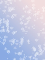 Blue and pink winter holidays greeting card background with white snowflakes. Rose Quartz and Serenity colored background.