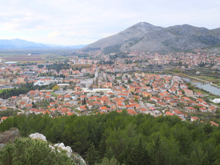 Fototapeta premium Mountains landscape with the view of Trebinje city in Bosnia