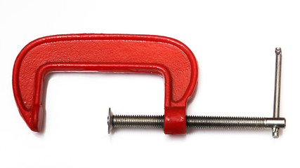 Red clamp on white background