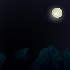 Low polygonal mountains with full moon.