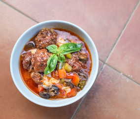 Beef meatballs with tomatoes hot stew