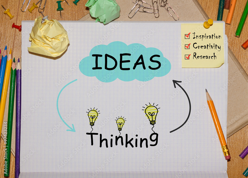Poster notebook with tools and notes about ideas