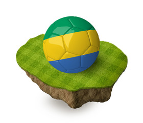 3d realistic soccer ball with the flag of Gabon on a piece of rock with stripped green soccer field on it. See whole set for other countries.
