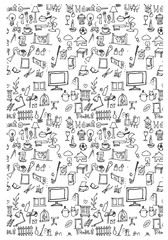 Hand drawn seamless pattern of tools sign and symbol doodles