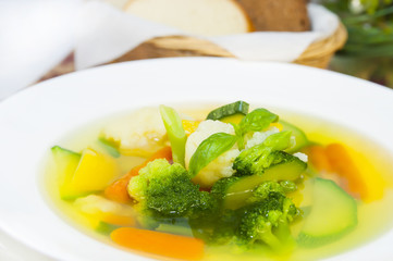soup made of vegetables on a table in a restaurant