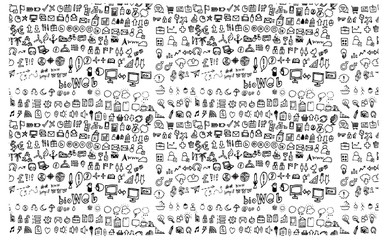Hand drawn seamless doodle pattern with business symbols