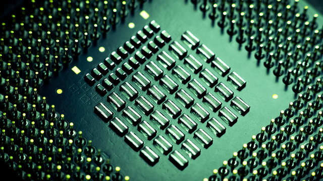 4K close up macro computer processor cpu surface rotating dolly