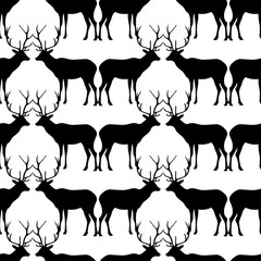 Seamless black and white decorative vector background with decorative deer