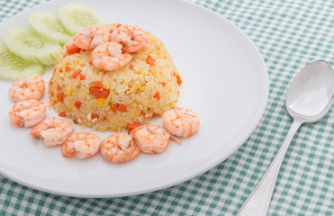 Shrimp fried rice on white plate