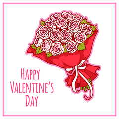 Card for Valentine's Day with a bouquet of white roses