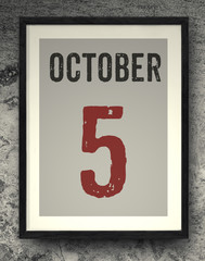 october calendar on the photo frame
