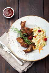 Grilled sliced barbecue pork ribs Salad cole slaw 