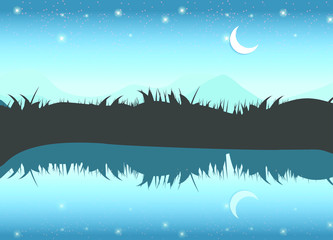 Fototapeta na wymiar Nature Landscape with Reflection in Water. Vector llustration.