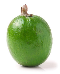 Tropical fruit feijoa Acca sellowiana isolated on white background.
