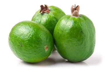 Tropical fruit feijoa Acca sellowiana isolated on white background.