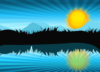 Obraz na płótnie Canvas Nature Landscape with Reflection in Water. Vector llustration.