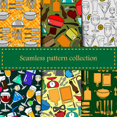 Set of seamless patterns with kitchen utensils