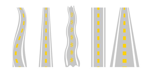 Set of Roads Isolated on White Background. Vector Illustration.