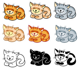 Set of the cats with multicolored contours