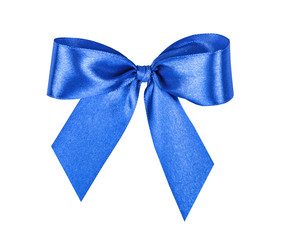 Elegant blue, ultramarine gift ribbon bow, satin, isolated on white