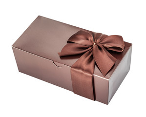 Beautifully packed surprise, gift, brown color, isolated on the white