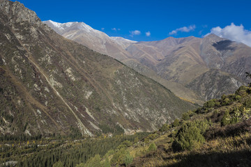 Naklejka na ściany i meble The panorama of mountain landscape of Ala-Archa gorge in the sum