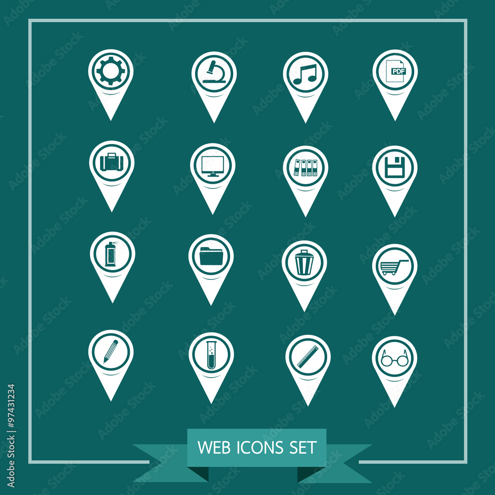 Fototapete set of map pointer icons for website and communication