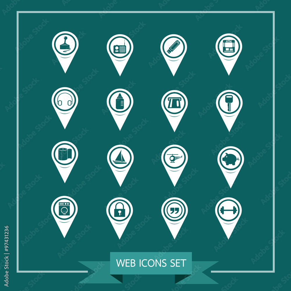 Fototapete set of map pointer icons for website and communication