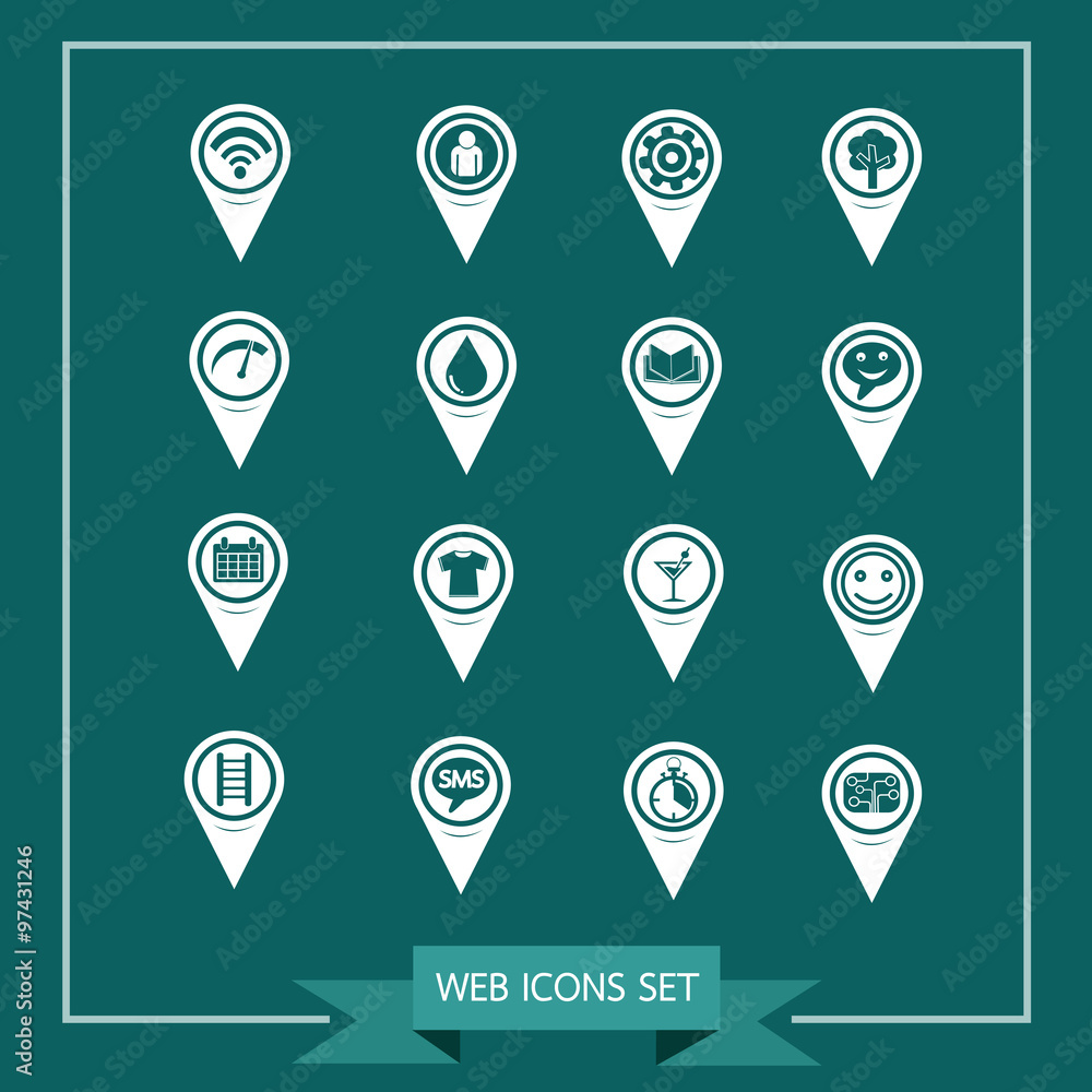 Fototapete set of map pointer icons for website and communication