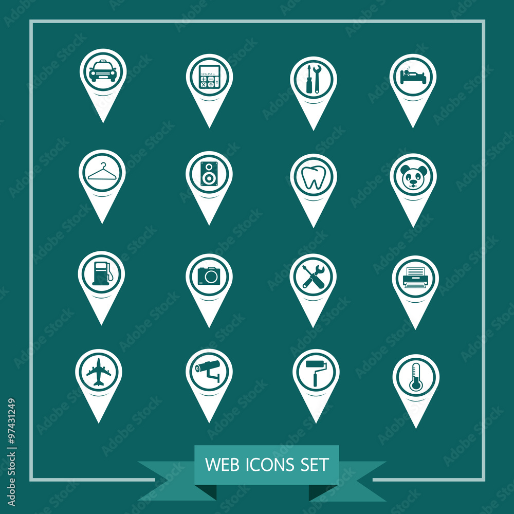 Fototapete set of map pointer icons for website and communication