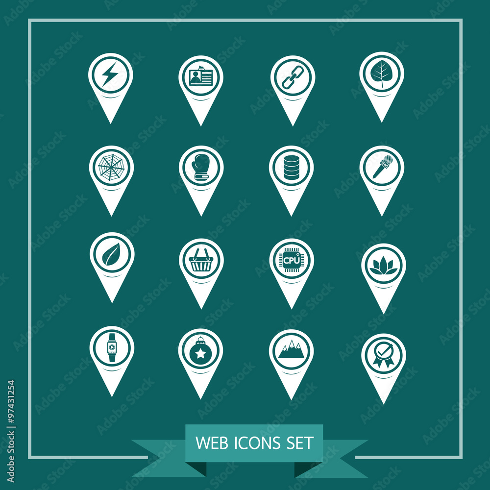 Fototapete set of map pointer icons for website and communication