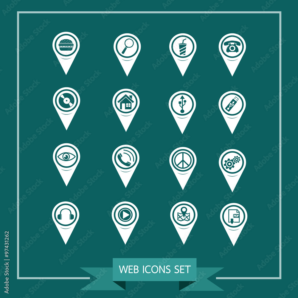 Fototapete set of map pointer icons for website and communication
