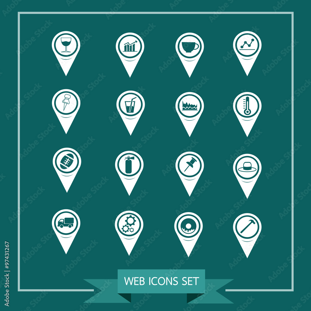 Fototapete set of map pointer icons for website and communication