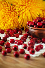 Hawthorn berries in the bowl on the table
