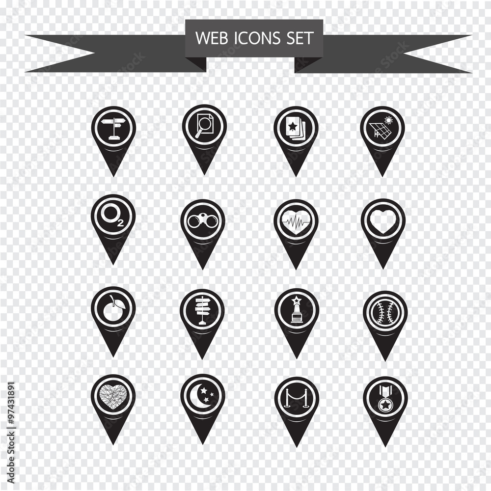 Fototapete set of map pointer icons for website and communication