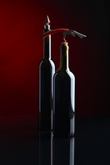 wine bottle and corkscrew