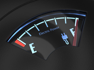 Electric fuel gauge with the needle indicating a full battery ch