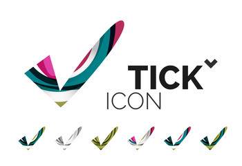 Set of abstract OK and tick icons, business logotype concepts, clean modern geometric design