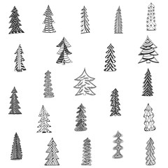 Obraz premium Doodle Christmas Tree Set on white Background