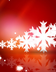 Christmas red abstract background with white transparent snowflakes