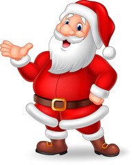 Cartoon Santa presenting isolated on white background