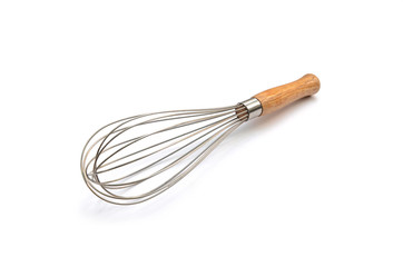 Balloon Whisk Manual Hand Egg Beater with wood hand grip Isolated in white background