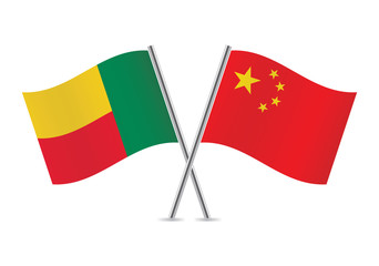 Benin and China flags. Vector illustration.